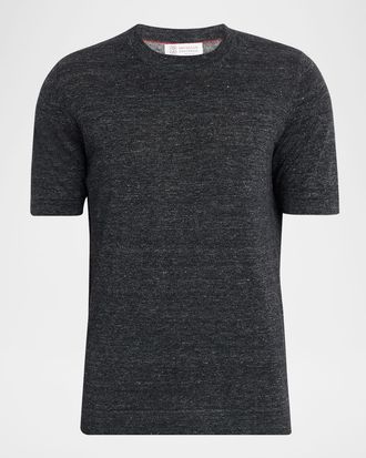 Brunello Cucinelli Mens Linen and Cotton Knit Short-Sleeve Sweater