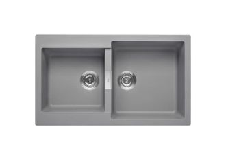 Roca Roca - Fregadero Reversible De 2 Cubetas De Quarzex Color: Gris - Medidas: 860x500x200 Mm