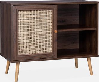 Sweeek Aparador Estilo Escandinavo Con 1 Puerta De Ca&ntilde;a, 80cm
