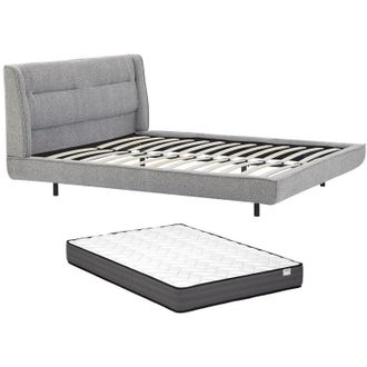 Vente-Unique Letto 160 x 200 cm - Tessuto boucl&eacute; - Grigio + Materasso - ISYDE