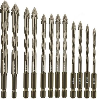 OEM Juego De 12 Brocas Exc&eacute;ntricas De 4 Flautas, Brocas Dentadas, V&aacute;stago Hexagonal De 1/4, Brocas Multiusos De Alta Dureza Para Vidrio, Cer&aacute;mica, Madera 