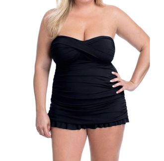 Gottex Cross Over Bandeau Strapless Swimdress In Tutti Frutti Black