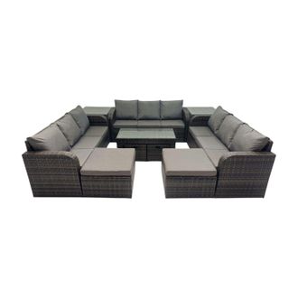 Fimous Rattan Garden Outdoor Furniture Set with 2 Side Tables 4 Footstools in Dark Grey