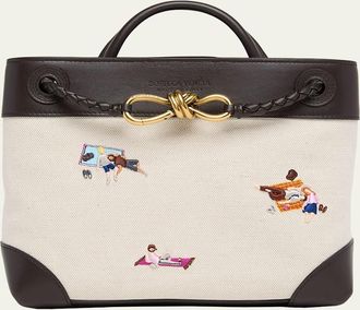 Bottega Veneta Andiamo Small Embroidered Canvas Top-Handle Bag