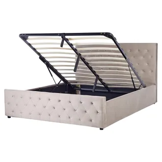 Beliani Cama Doble Tapizada En Terciopelo Gris Pardo 160 X 200 Cm Con Almacenamiento Cabecero Acolchado Amiens