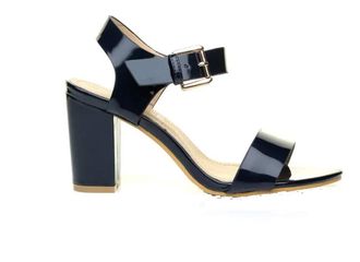 Generic Womens Low MID Heel Sandals Block Peep Toe Strappy Sandal - Ladies Ankle Strap Party Strappy Sandals Size UK 3-8 (UK 6/EU 39, Navy Patent)