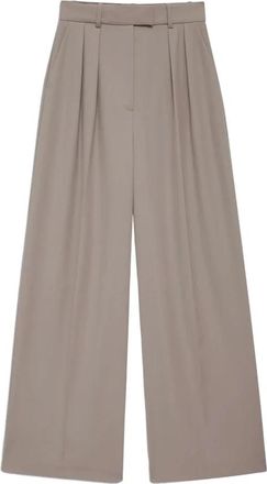Anine Bing High-Waisted Geplooide Wijde Pijpen Broek - Dames - Wijde Broeken - Beige - XS - Wol - Broeken
