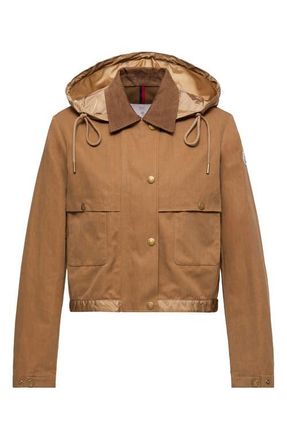 Moncler Aconitum Mixed Media Shirt Jacket with Detachable Hood in Brown at Nordstrom, Size 0