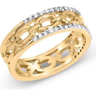 House of Brilliance 10K Yellow Gold 1/5 Cttw Diamond Two Row Cuban Link Ring at Nordstrom, Size 7