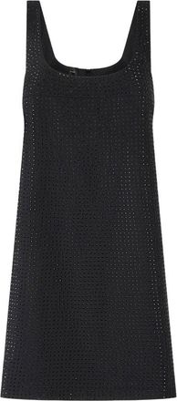 Pinko Sleeveless Black Midi Dress with Square Neckline and Textured Perforation