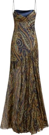 Etro Lange zijden jurk met draperie en paisley-motief - Dames - Jurken - Veelkleurig - Maat: S Zijde