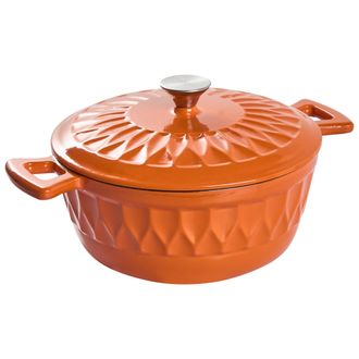 Beliani Cacerola De Hierro Fundido Con Tapa Apta Para El Horno Compatible Con Todo Tipo De Placas De Cocina Naranja Castino