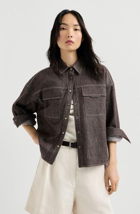 Brunello Cucinelli Sparkling no-fade denim shirt in Cocoa at Nordstrom, Size Xx-Small Eu