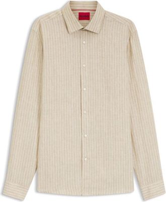HUGO BOSS Modern-fit shirt in striped linen