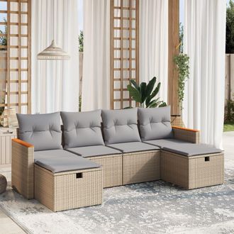 vidaXL Vidaxl - Juego De Sof&aacute;s Jard&iacute;n Con Cojines Beige Mezcla 6 Pzas Rat&aacute;n Pe