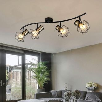 Globo Lighting Plafoniera retrò faretto da soffitto nero 4 fiamme plafoniera vintage soggiorno ottone, paralumi a gabbia, metallo, 4xE27, LxPxH 80x22,5x19 cm