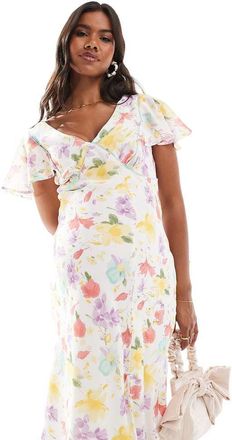Asos Maternity ASOS DESIGN Maternity seam detail midi tea dress in pastel floral print-Multi