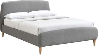 Miliboo Miliboo - Cama Tejido Gris Y Madera 140 X 200 Niels