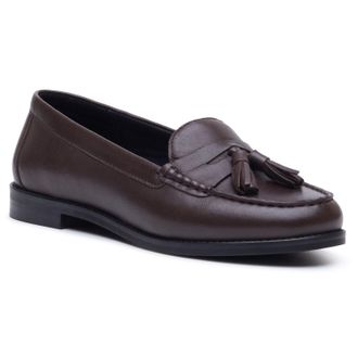Hush Puppies Connie Leather Womens Chocolate Loafers - Size UK 8