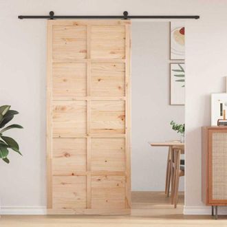 vidaXL Vidaxl - Puerta Corrediza Marr&oacute;n 90 X 210 Cm Madera Maciza De Pino