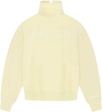 adidas Womens Relaxed Fit Embroidered Lettering Funnel Neck Long Sleeve Athletic Top in Pale Yellow - Size 10 UK