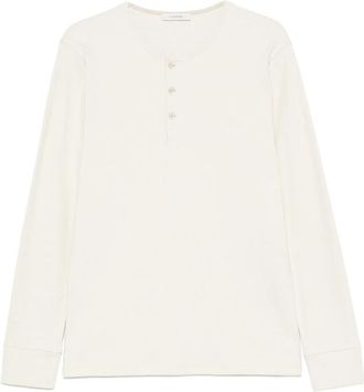 Christophe Lemaire Long-sleeve Henley T-shirt In Linen And Cotton-ribbed Jersey