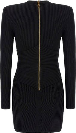 Balmain Ribbed Bodycon Stretch Knit Dress - Black