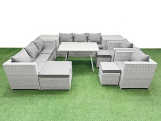 Fimous 11 Seater Garden Furniture Set with 3 Stool 2 Side Tables Light Grey
