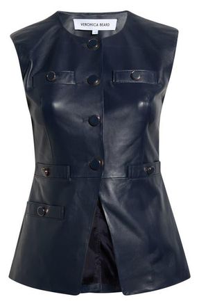 Veronica Beard Tamara Lambskin Leather Vest in Navy at Nordstrom, Size 12