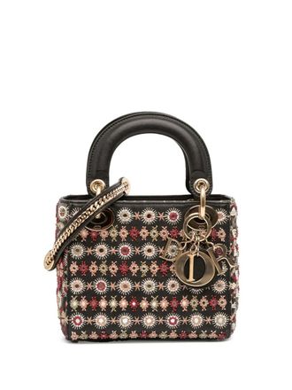 Dior Borsa a tracolla Lady Dior mini in pelle di vitello con ricamo e perline 2019 - Nero