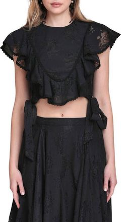 Avec Les Filles Lace & Ruffle Crop Top in Black at Nordstrom, Size X-Large