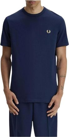 Fred Perry Ringer T-shirt met sporttape - Heren - Tops - Blauw - Maat: XL Katoen