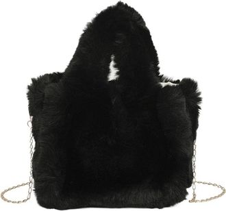 Generic Womens Plush Bags Autumn And Winter Fur Bag Imitation Handbag Small Square Chain Single Shoulder(Black)