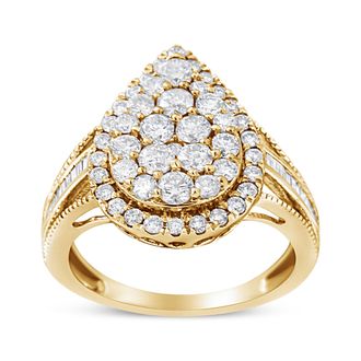 House of Brilliance 10K Yellow Gold Plated.925 Sterling Silver 1 1/2 Cttw Round-Cut Diamond Cocktail Ring