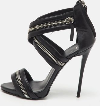 Giuseppe Zanotti Black Leather Zipper Ankle Strap Sandals