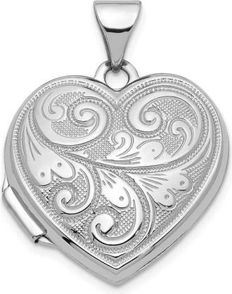 Diamond2Deal 14k White Gold Scroll Design Reversible 19mm Heart Locket
