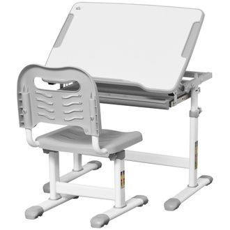 HOMCOM Kids Desk and Chair Set w/ Drawer - Pen Slot Hook - Grey | TJ Hughes