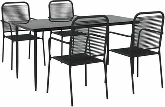 vidaXL 5 Piece Garden Dining Set Black Cotton Rope and Steel Vidaxl