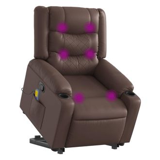 vidaXL Poltrona Alzapersona Reclinabile Massaggio Marrone Similpelle - Vidaxl