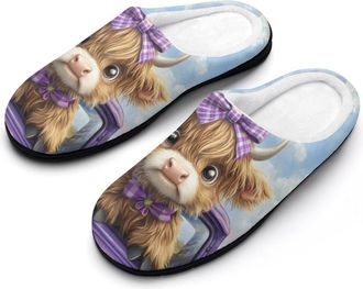 Generic Highland Cow On Car Mens Slippers Comfortable And Non-slip Cotton Slipper Shoe for House