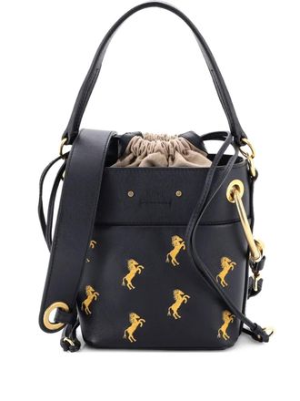 Chlo&eacute; Borsa a secchiello Roy mini in pelle con ricamo - Nero