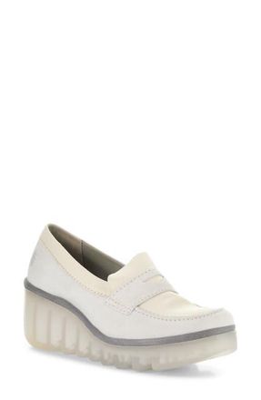 FLY London Bilz Platform Wedge Loafer in Off White at Nordstrom, Size 10-10.5Us