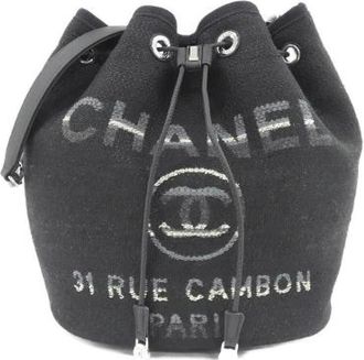Chanel Pre-owned Deauville Canvas Calf Shoulder Bag - Dames - Vintage Tas - Zwart - ONE Size - Leer - Vintage