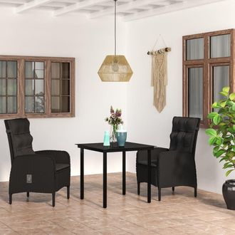 vidaXL Juego De Comedor De Jard&iacute;n 3 Piezas Con Cojines Negro Vidaxl