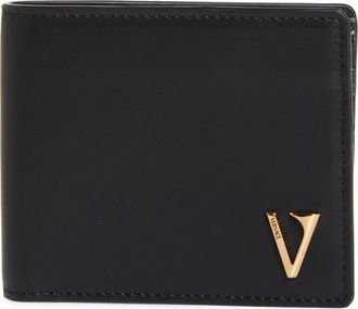 Versace V-Emblem Leather Bifold Wallet in Black-Versace Gold at Nordstrom