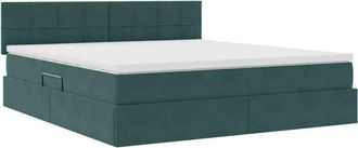 vidaXL Bed with Mattress with LED Dark Green 180 x 200 cm Velvet vidaXL