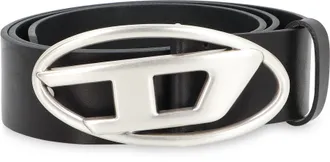 Diesel Womens Leather Belt With Elegant Buckle Black Cow Hide