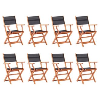 vidaXL Sillas Jard&iacute;n Plegables 8 Uds Madera Eucalipto Textilene Negro Vidaxl