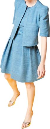 Akris Puff Shoulders Short-Sleeve Jacket In Med Blue