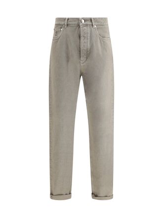 Brunello Cucinelli Mens Trousers Iconic Fit Khaki Cotton Jean
